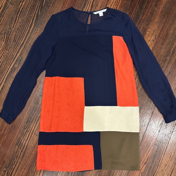 Diane Von Furstenberg Raegan #D946201L16W Silk Geometric Shift Dress Sz 6 - Picture 3 of 11